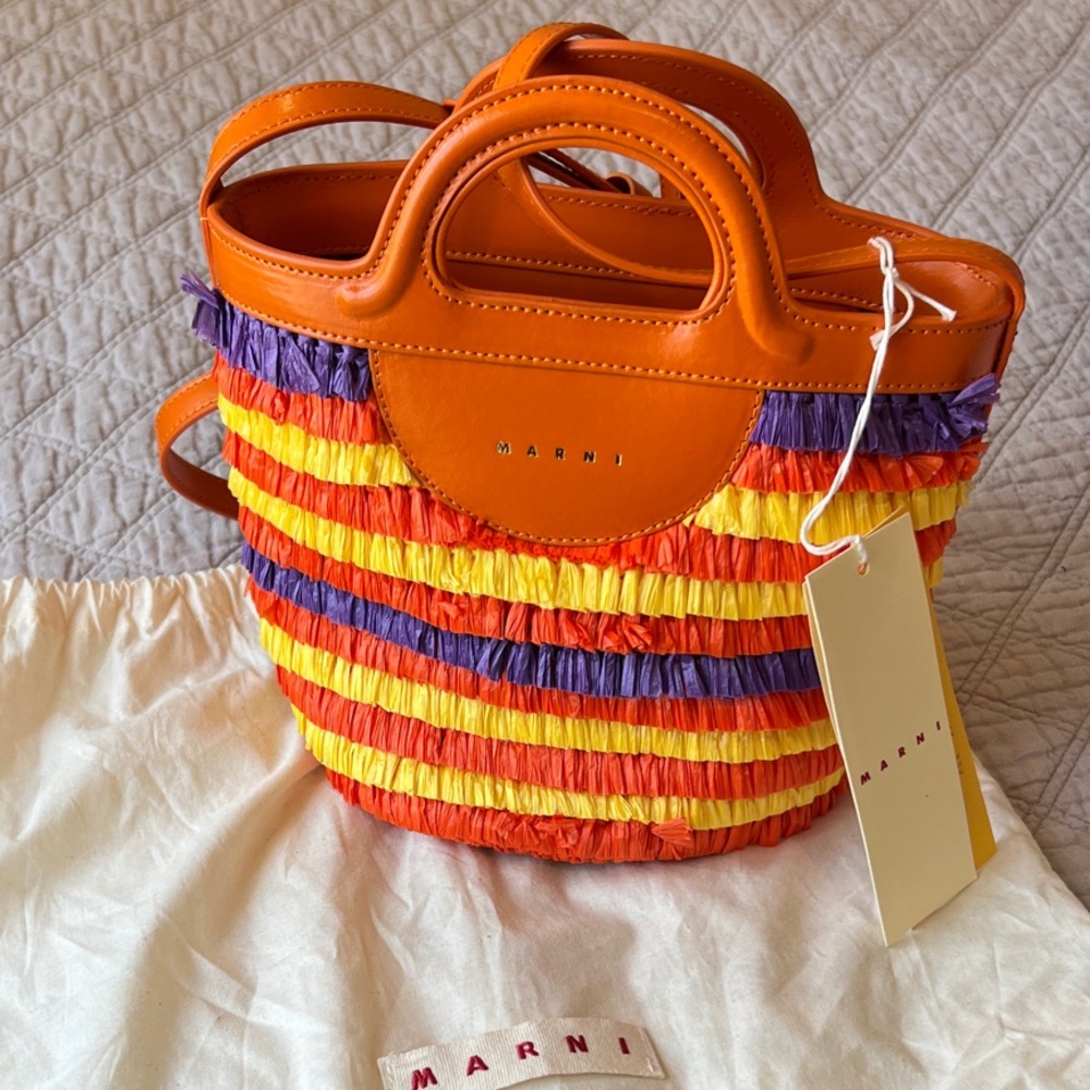 ✨WKD SALE - 20%✨Marni Orange Striped Faux Raffia Tropicalia Bucket Bag